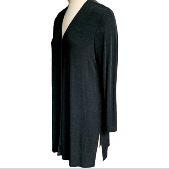 Hot Cotton Travelware Travel 3-Button Tunic Top/Cardigan Side Slit M Black 50F - Picture 4 of 8
